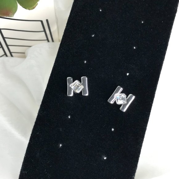 Pierced Earrings | Silver Tone w/ Crystal - Picture 3 of 9